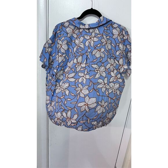 JESSICA SIMPSON SHORT SLEEVE BUTTON DOWN BLUE FLORAL BLOUSE WOMENS SIZE 1XL NEW - Picture 6 of 10